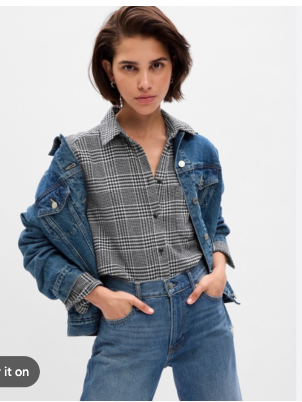 Gap Flannel Big Shirt in Black Glen Plaid Size Large